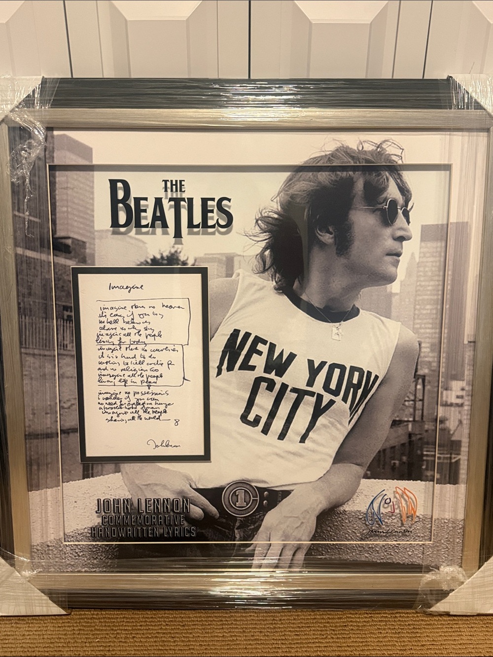 SIGNED The Beatles Black White Framed John Lennon - Imagine